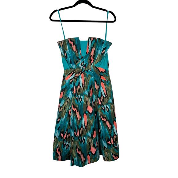 Anthropologie Dresses & Skirts - Anthropologie Girls From Savoy Teal Painted Ikat Flared Strapless Dress Size 10